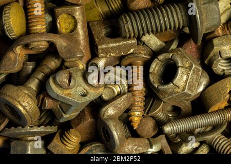 Junk Parts - A collection of old nuts, screws, and bolts. Stock Photo