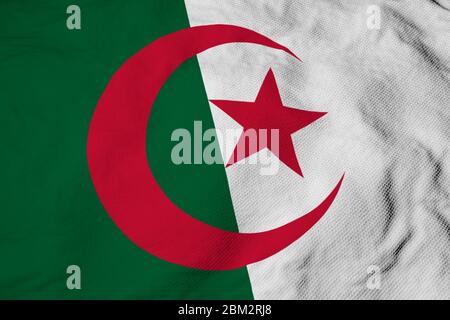 Full frame close-up on a waving Algerian flag in 3D rendering. Stock Photo