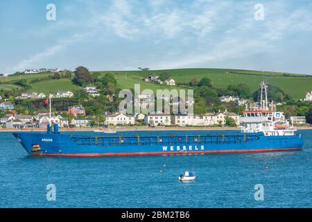 The cargo ship Argos, call sign V2FS9 registered in Antigua Barbuda, sets off from Bideford Wednesday 6th May 2020. The vessel sails down the River To Stock Photo