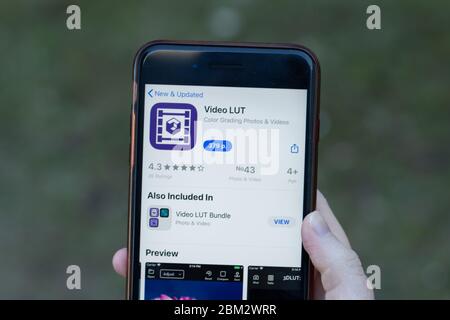New York, USA - 1 May 2020: Video LUT app logo close-up on phone screen, Illustrative Editorial Stock Photo