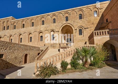 Entrance and courtyarda of Mor Hananyo Monastery (Deyrulzafaran Manastiri), Mardin, Turkey Stock Photo