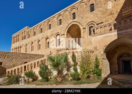 Entrance and courtyarda of Mor Hananyo Monastery (Deyrulzafaran Manastiri), Mardin, Turkey Stock Photo