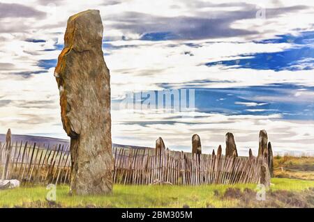 Standing stones of Stenness colorful painting looks like picture.