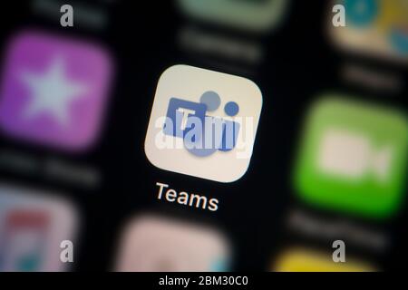 A close-up shot of the Microsoft Teams app icon, as seen on the screen of a smart phone (Editorial use only) Stock Photo