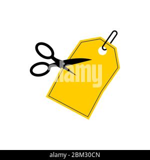 Price tag and scissors. Cutting prices illustration. Discount price reduction Stock Vector