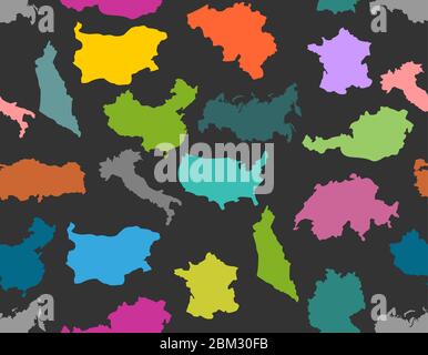 Map country set pattern seamless. USA and Germany. Austria and Australia, Turkey and China. Bulgaria and Switzerland. Vector background Stock Vector