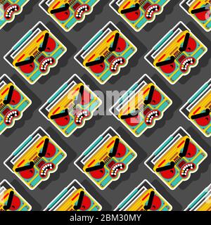 Angry Boombox pattern seamless. Grumpy Audio tape recorder background. vector texture Stock Vector