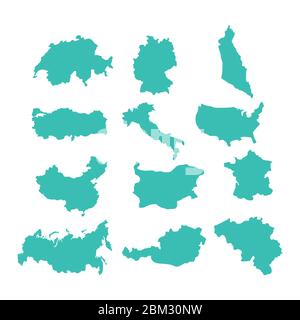 Map country set. USA and Germany. Austria and Australia, Turkey and China. Bulgaria and Switzerland Stock Vector