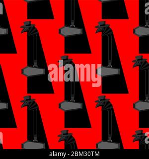 Plague doctor pattern seamless. Medieval doc treat pandemic and epidemic background. vector texture Stock Vector