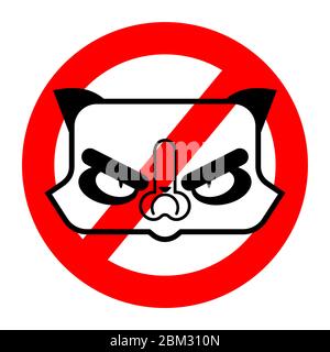 Stop Grumpy Cat. Ban Angry pet. Red prohibition road sign Stock Vector