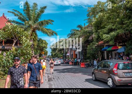 Monkey Forest Road is main road of Ubud Province Stock Photo