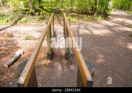 abandoned locked gym equipment Bars on a trim path Stock Photo