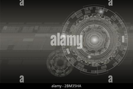 Futuristic Grey HUD user interface screen design Sci-Fi UI technology background computing, artificial intelligence and radar concept Stock Vector
