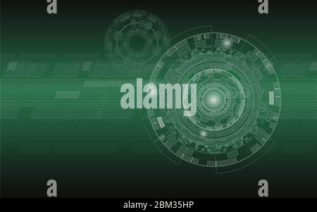 Futuristic Green HUD user interface screen design Sci-Fi UI technology background computing, artificial intelligence and radar concept Stock Vector