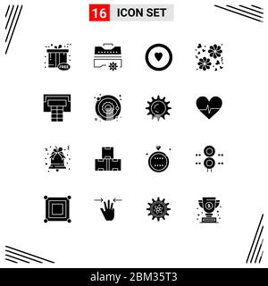 Set of 16 Commercial Solid Glyphs pack for planet, sport, love, basketball, gift Editable Vector Design Elements Stock Vector