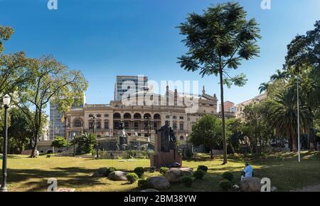 Sao Paulo, Brazil, South America, downtown. The Municipal Theatre in the city centre is seen here in a panoramic view. Stock Photo