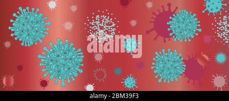 Red background with turquoise corona virus infection vector banner background Stock Vector