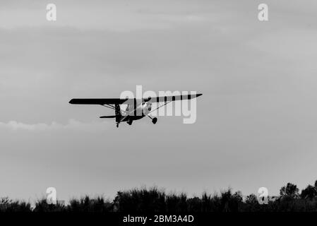 Single engine aircraft in black and white Stock Photo