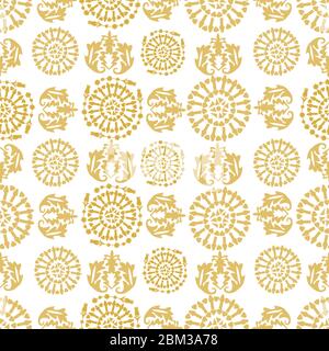 Hand drawn Ramadan Kareem gold symbols seamless pattern. Traditional lantern of Ramadan greeting card background Stock Vector