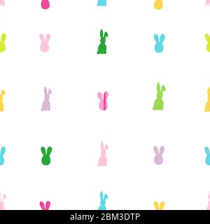 Cute colorful bunny, rabbit face and colorful bunny silhouette easter pattern background. Happy easter greeting card, advertisement, fabric design sea Stock Vector