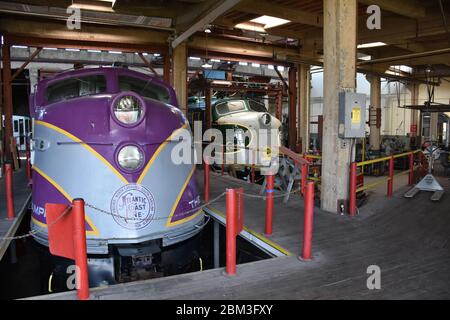 A Vintage Locomotive on display at the North Carolina Transportation Museum. Stock Photo