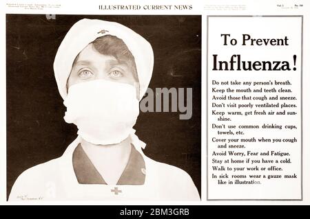 Public service newspaper ad warning the public to mask up to prevent transmission of the Spanish Flu in 1918.
