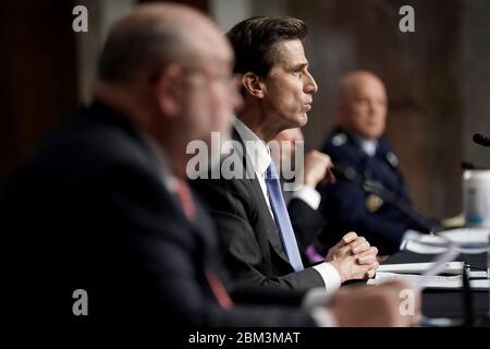 Dana Deasy, Defense Department Chief Information Officer, testifies during a United States Senate Armed Services Committee hearing on Wednesday, May 6, 2020 to discuss the national security impact of the Federal Communications CommissionÕs L-band spectrum approval to Ligado Networks.Credit: Greg Nash/Pool via CNP | usage worldwide Stock Photo