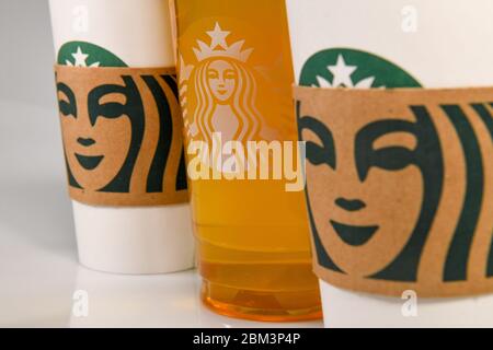Starbucks cups - Starbucks drink cup Stock Photo