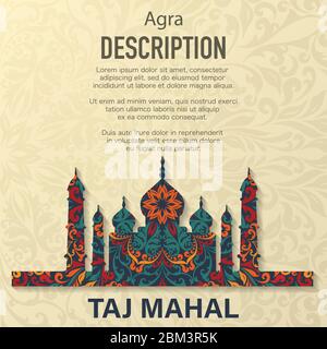 Taj Mahal floral pattern background Stock Vector