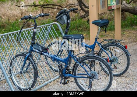 Rio Grande Valley SP, USA - April 16, 2019: A rental bike stand along the road of the park Stock Photo