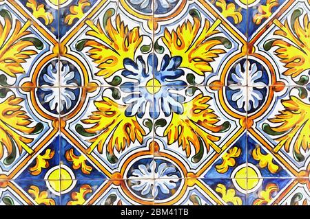 Beautiful oriental ceramic tiles close up view colorful painting looks like picture Stock Photo