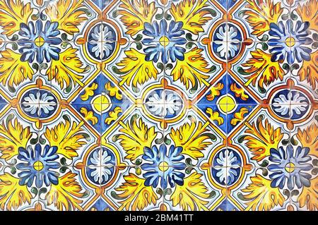 Beautiful oriental ceramic tiles close up view colorful painting looks like picture Stock Photo