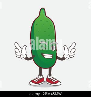 An illustration of Finger Lime cartoon mascot character with Winking eye Stock Vector