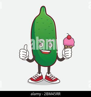 An illustration of Finger Lime cartoon mascot character eating an ice cream Stock Vector