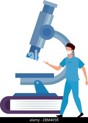 paramedic with microscope in book Stock Vector