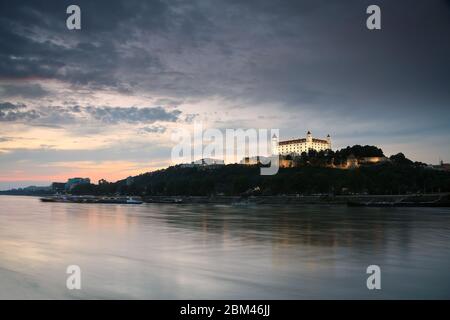 View of the Bratislava castle over the river Danube, Slovakia. Stock Photo