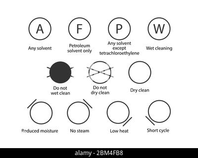 Laundry symbols, dry cleaning symbols. Vector illustration, flat design. Stock Vector