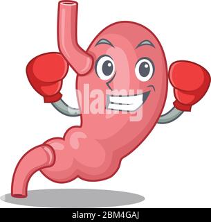 A sporty boxing athlete mascot design of human stomatch with red boxing gloves Stock Vector