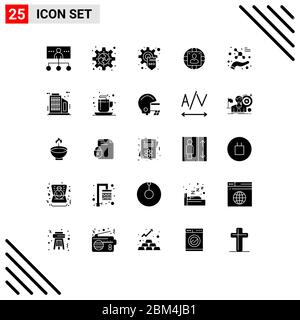 Modern Set Of 25 Solid Glyphs Pictograph Of Agriculture, Internet, App 