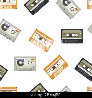 Audio cassette with music and songs seamless pattern Stock Vector