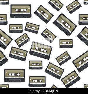 Tapes and cassettes with recorded music seamless pattern Stock Vector