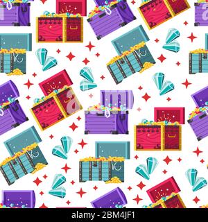 Treasury with gems and pearls seamless pattern vector Stock Vector
