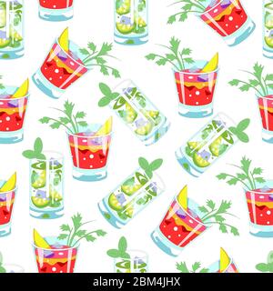 Alcoholic or nonalcoholic cocktails, mojito and cosmopolitan seamless pattern Stock Vector