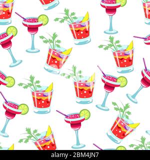 Alcoholic cocktails and beverages with alcohol seamless pattern Stock Vector