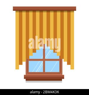 Window with drapes or curtains, interior design vector Stock Vector