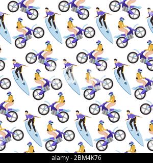 Motorbike and surfing extreme sports seamless pattern vector Stock Vector