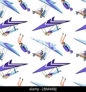 Hang gliding and parachuting, extreme sports seamless pattern Stock Vector