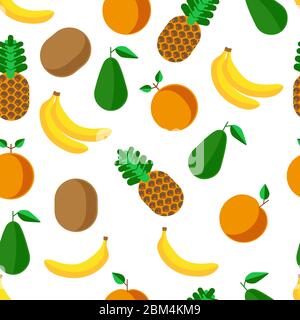 Pineapple and banana, avocado and grapefruit seamless pattern Stock Vector