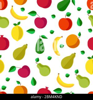 Fruits and vegetables, banana and pear seamless pattern Stock Vector