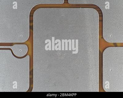 Credit card chip contacts under low-power microscope Stock Photo